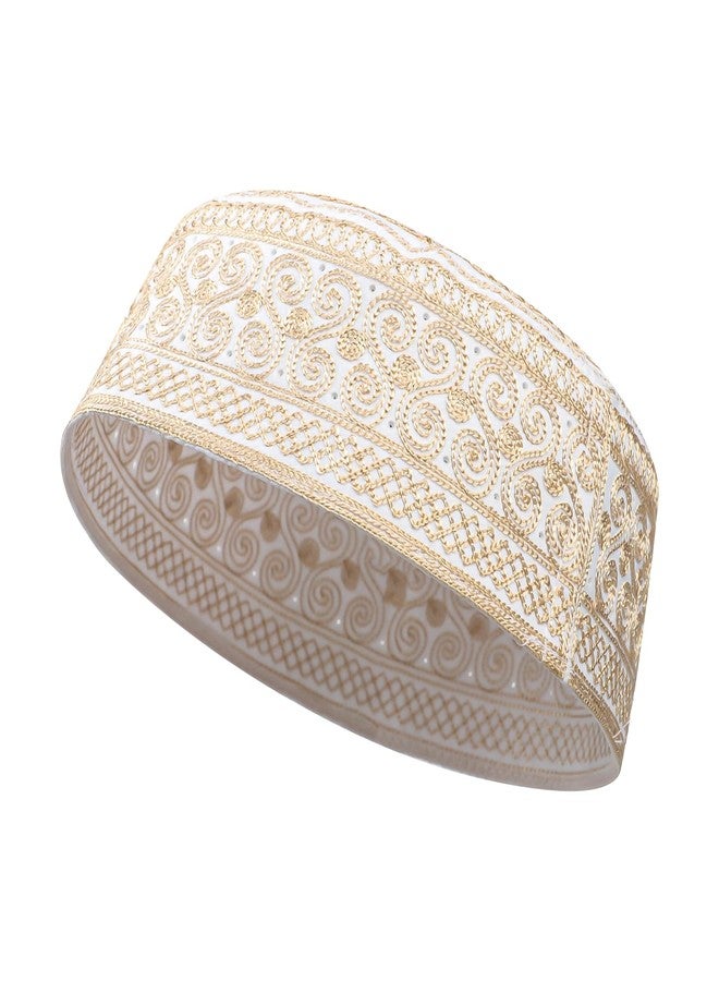 Holiberty Muslim Prayer Kufi Hat for Men Boys Islamic Beanie Skull Cap Prayer Headwear Embroidery Kofia Topi Sun Hat Ramadan Eid Gift Yellow - Image 3